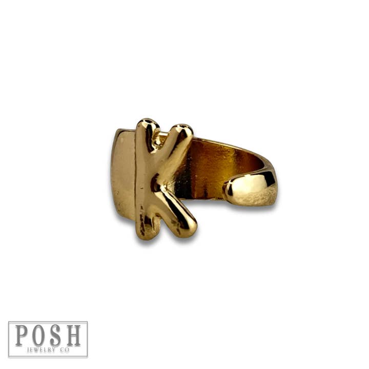 Gold Bubble letter monogram initial ring for wholesale on Faire8