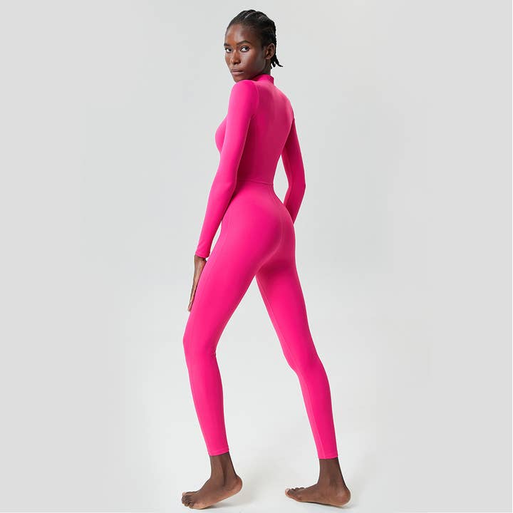 Sodalemon - Wholesale Jumpsuit - Women's - Front Half Zipper Yoga Solid Color Fitness Sports Jumpsuit