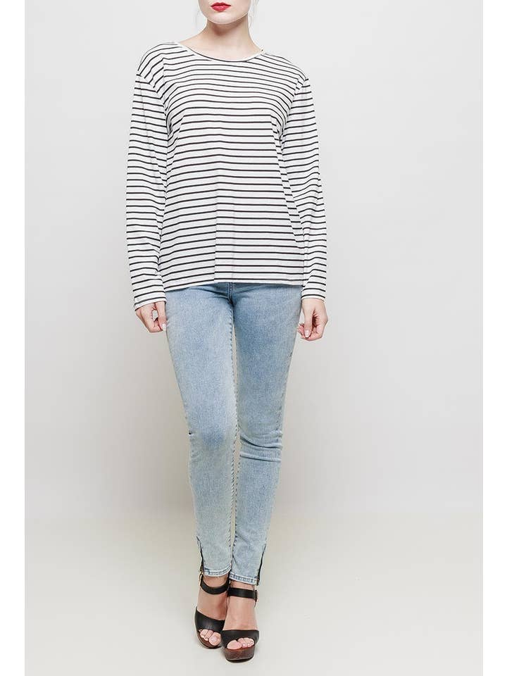 MACMAX - Venta al por mayor Camiseta - Mujer - Camiseta marinera manga larga OLIVIA blanca