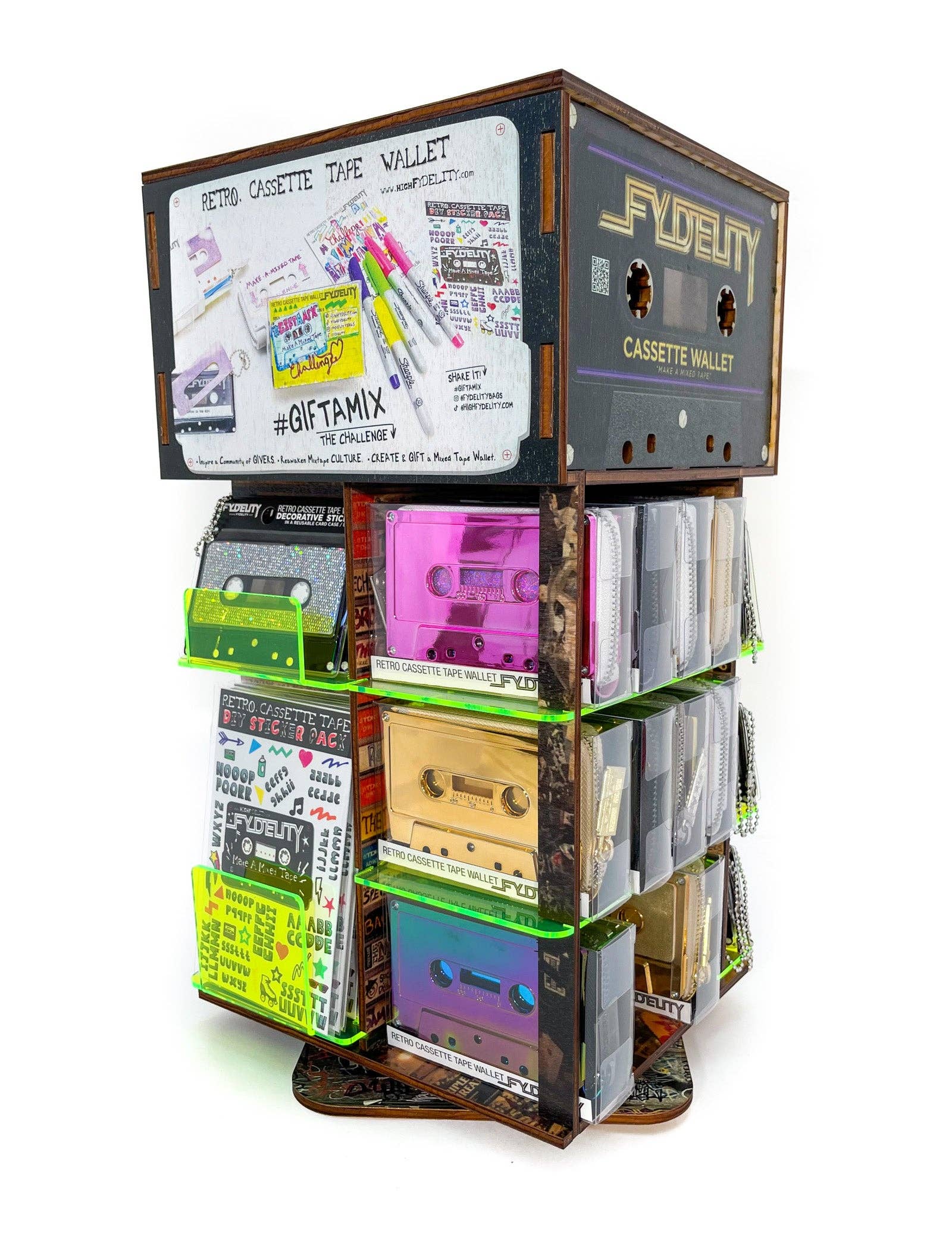 Fydelity - Wholesale Wallet - Unisex - Retro Cassette Wallet Display Stand | Retail POP