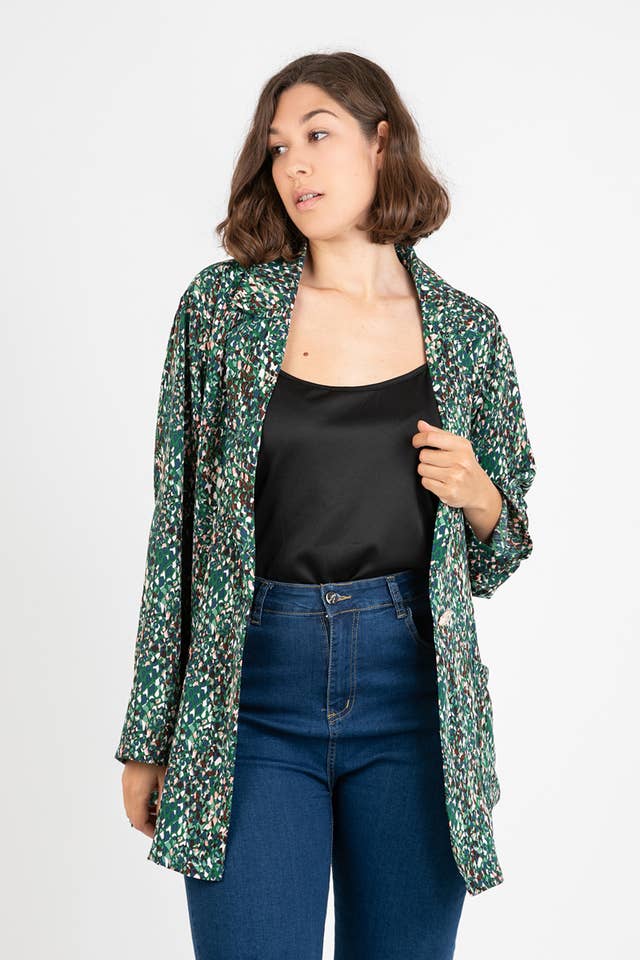 Pomme Rouge Paris - Vente Blazer – femme - Blazer grande taille imprimé léopard vert (C6528)