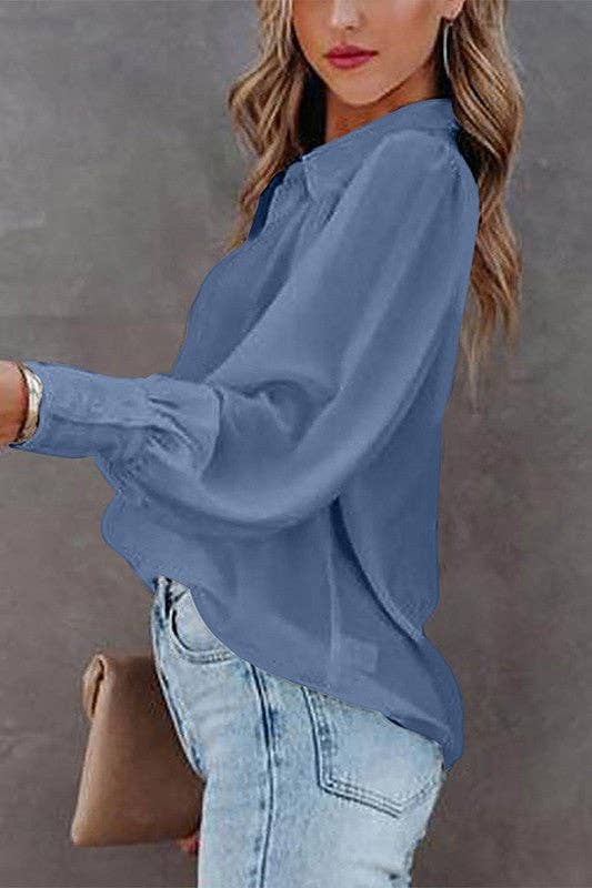 Aria Romance - Wholesale Blouse - Women's - Lantern Sleeve Pleated Collar Shirt9