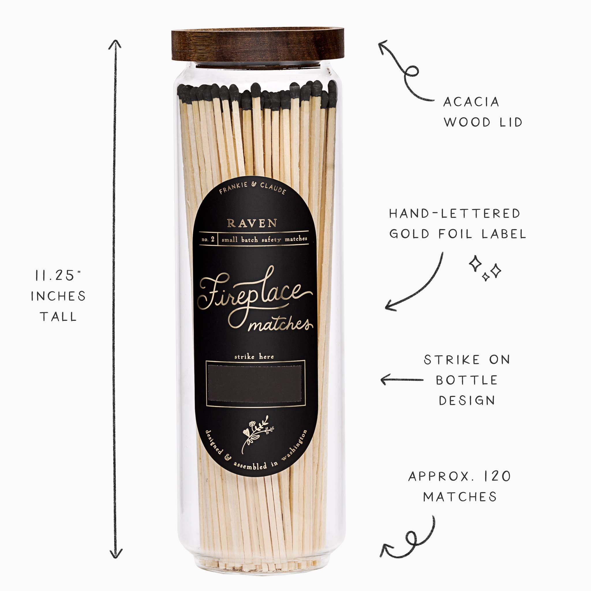 Frankie & Claude - Wholesale Matches - Black Fireplace Matches in Wood Lid Jar: Halloween decor1