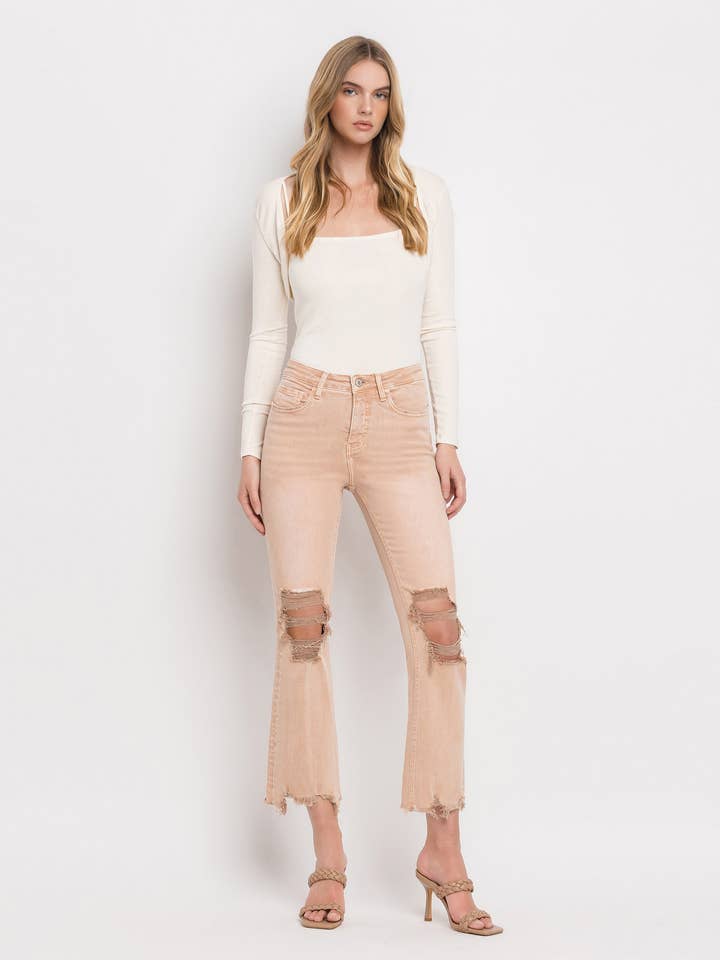 JEANS ACAMPANADOS DE TALLE ALTO PARA CONTROL DE BARRIGA LV1305CR para venta al por mayor de Lovervet by VERVET