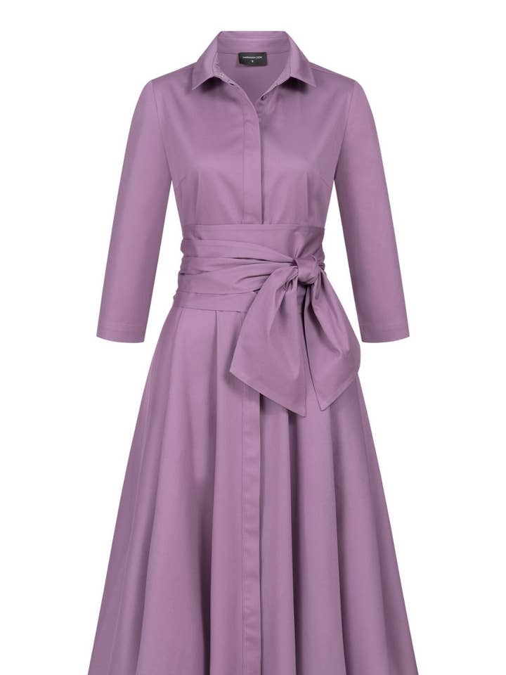 Shirt dress with tie belt mauve for wholesale by Marianna Déri GmbH