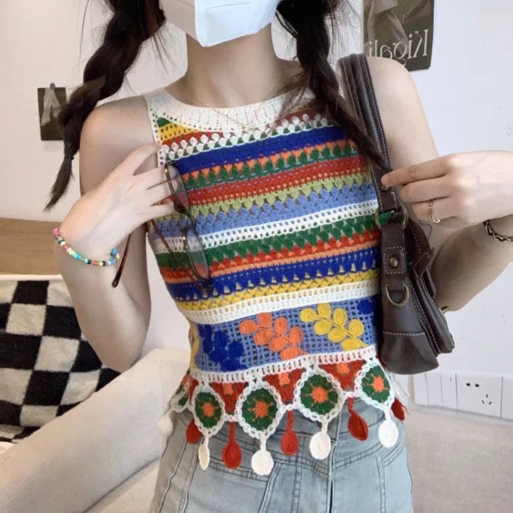 Funkyrel® Atzbranding Limited - Wholesale Outerwear Vest - Women's - Vesty - Boho Colorblock Knit Vest- Comfortable & Fit3