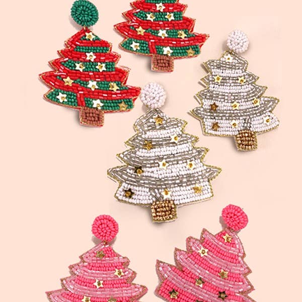 JOSSLYN by wall to wall - Wholesale Dangle Earrings - CHRISTMAS TREE HOLIDAY SEEDBEAD EARRINGS | 91E085120