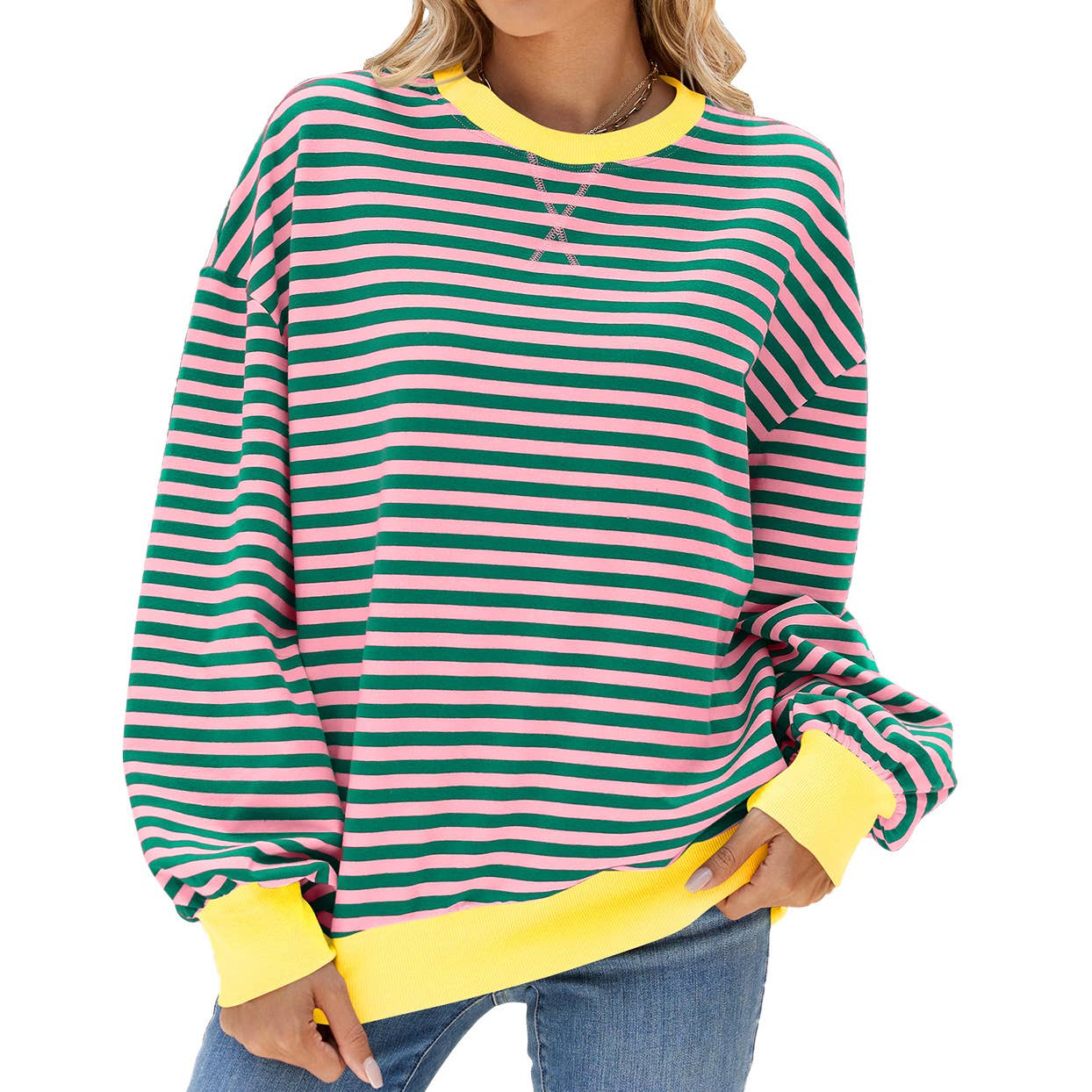 Rosa Clothing - Wholesale Sweatshirt - Women's - Classic Striped Oversized Crewneck Sweatshirt7