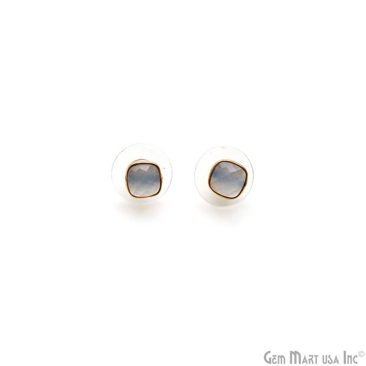 GemMartUSA - Wholesale Stud/post earrings - Gemstone Cushion Shape 6mm Gold Plated Small Studs Earring3