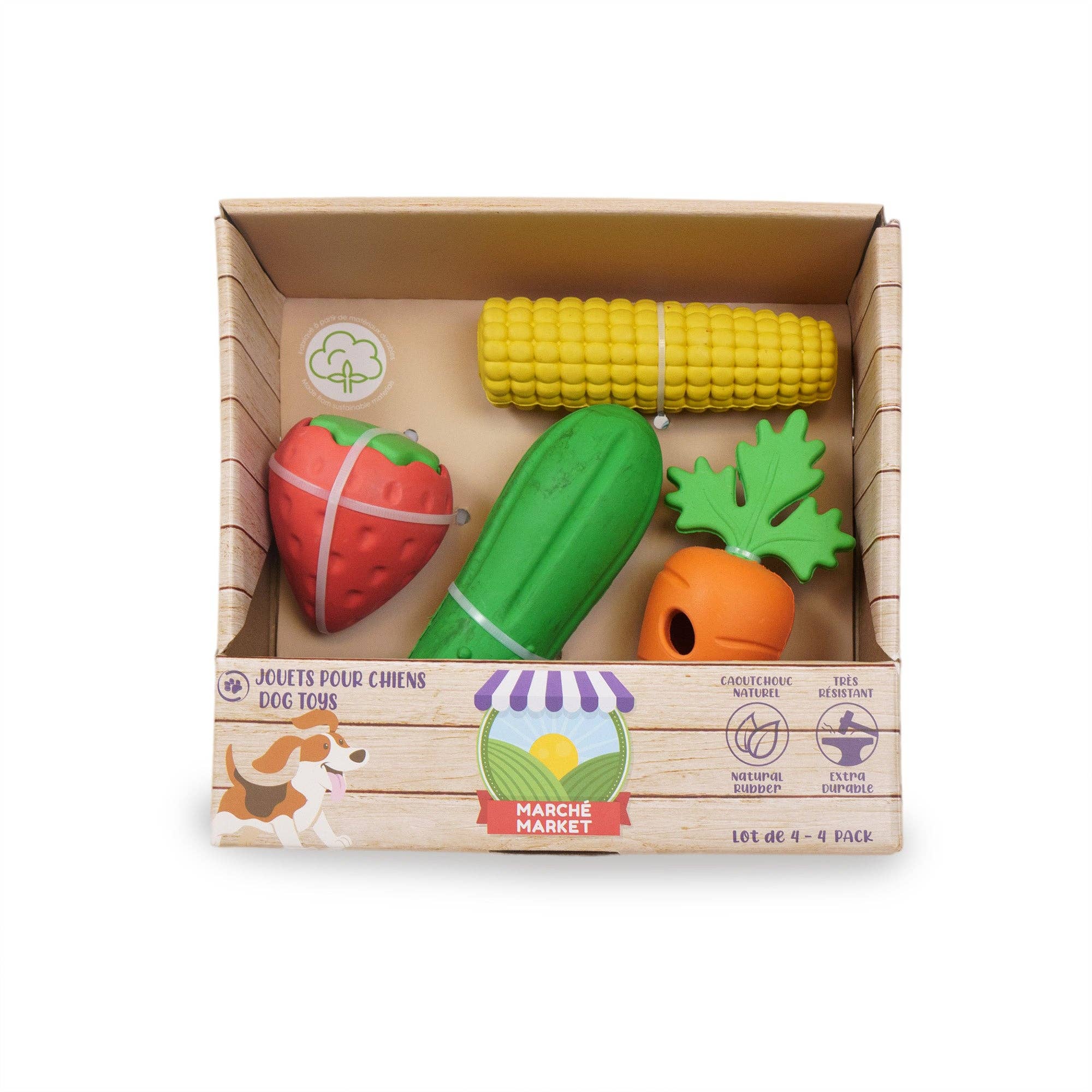 Dollar Paw - Wholesale Pet Toy - Dog - 4 Pack Rubber Dog Toy - Farm Market