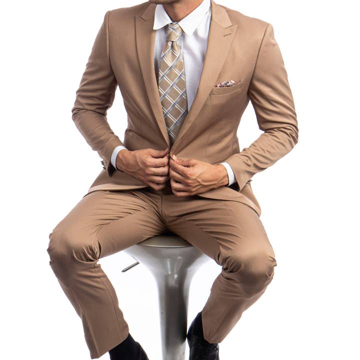 Fashion Mens Suits,2 PC Solid, Dark Taupe for wholesale by Suits America