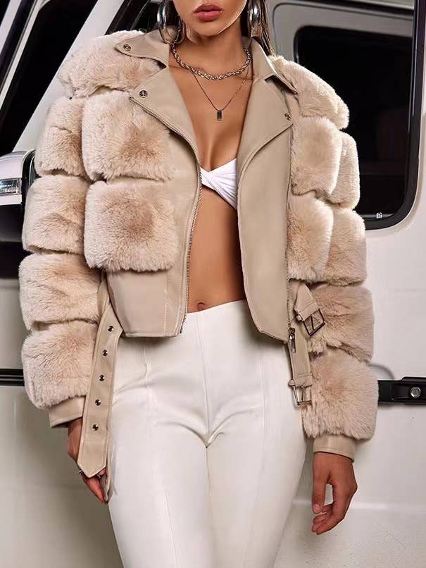 Productseeker - Vente Veste en cuir – femme - Veste en cuir PU à carreaux et fausse fourrure JK076 - Mode féminine0