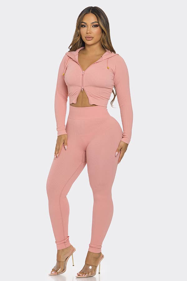 Lime All the Time - Wholesale Activewear Set - Women's - 2 Pcs Seamless Long Sleeve Hoodie and Highwaist Legging Set14