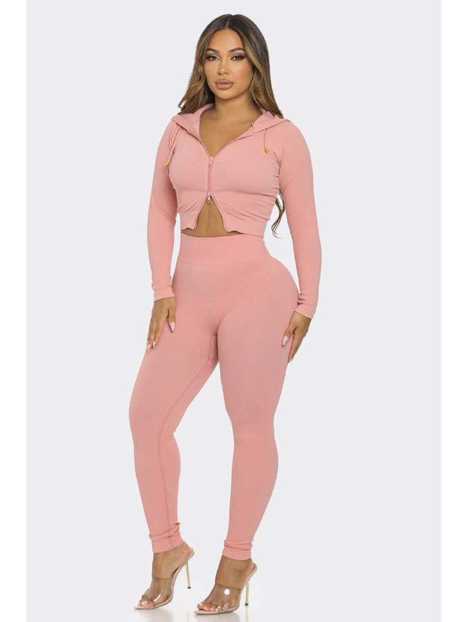 Lime All the Time - Wholesale Activewear Set - Women's - 2 Pcs Seamless Long Sleeve Hoodie and Highwaist Legging Set14