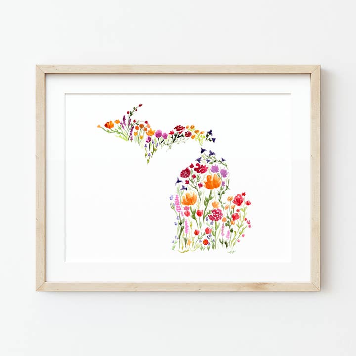 NorthHouse Creative Co. - Wholesale Art Print - Floral Michigan Watercolor Art Print1