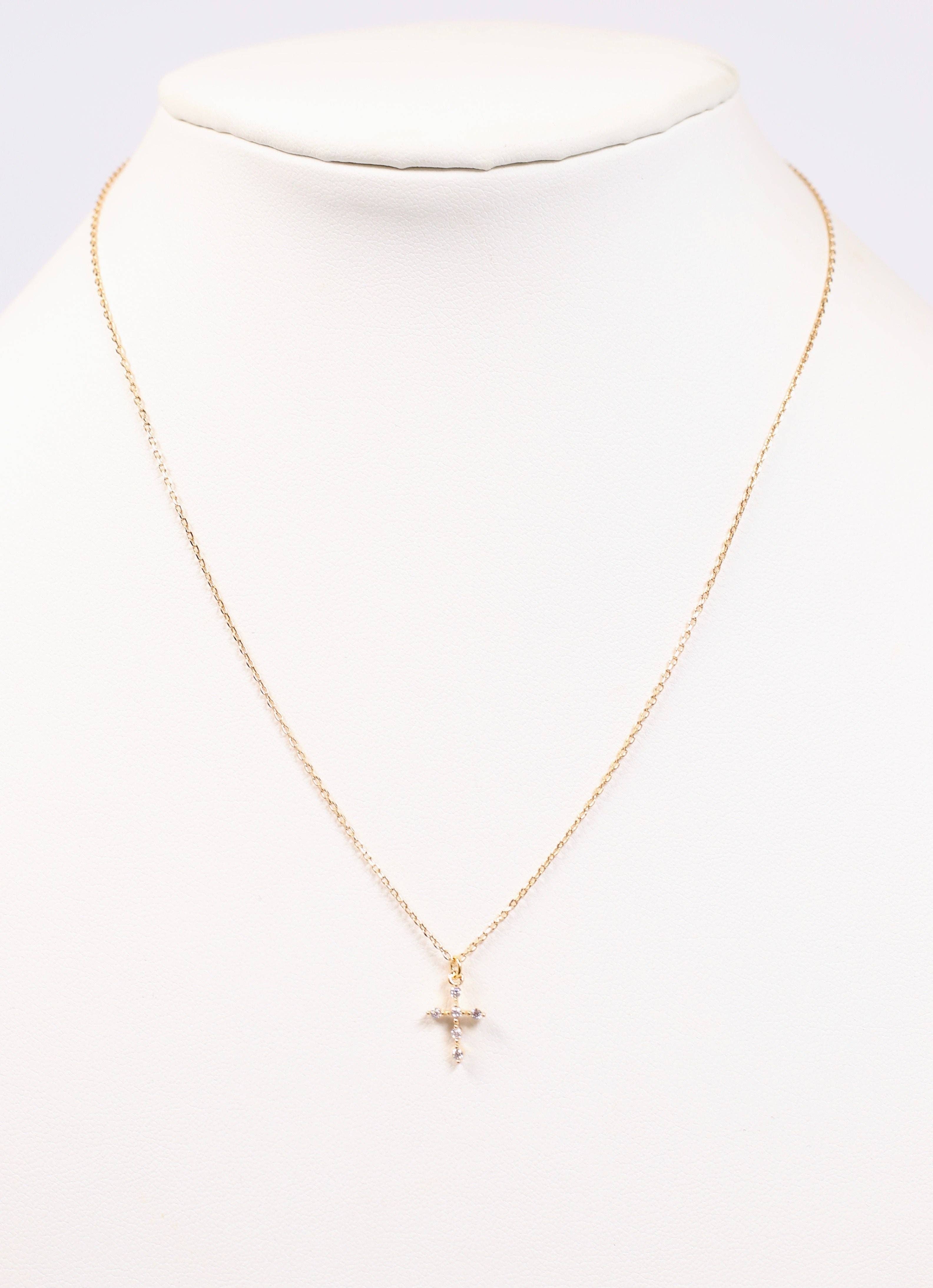 Caroline Hill - Wholesale Pendant/Charm Necklace - Belief CZ Cross Necklace GOLD3