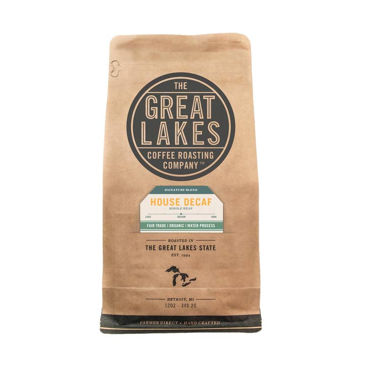 Organic House Decaf - hel bønne - eller malet kaffe for engroshandel hos Great Lakes Coffee Roasting Company