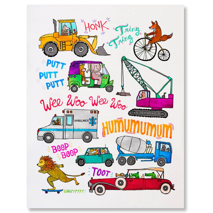 Vehicles - Illustrated Animals Cars Trucks Kids Art Print for wholesale by NANU Studio