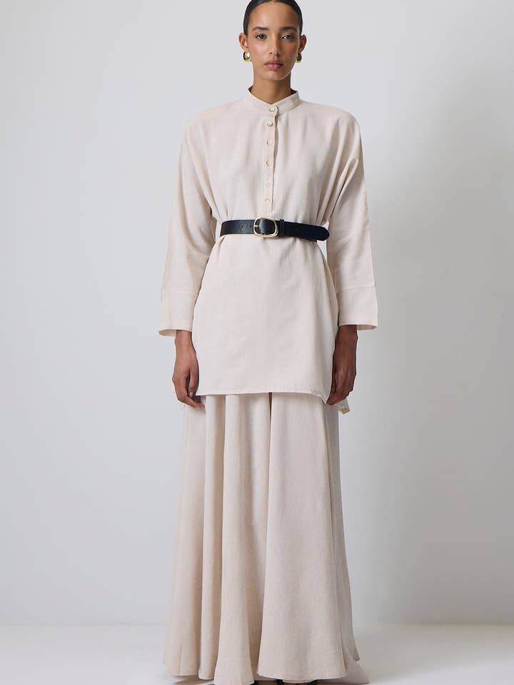 MINIMALIST HENLEY TUNIC & MAXI SKIRT SET - COTTON BLEND for wholesale by Touché Privé