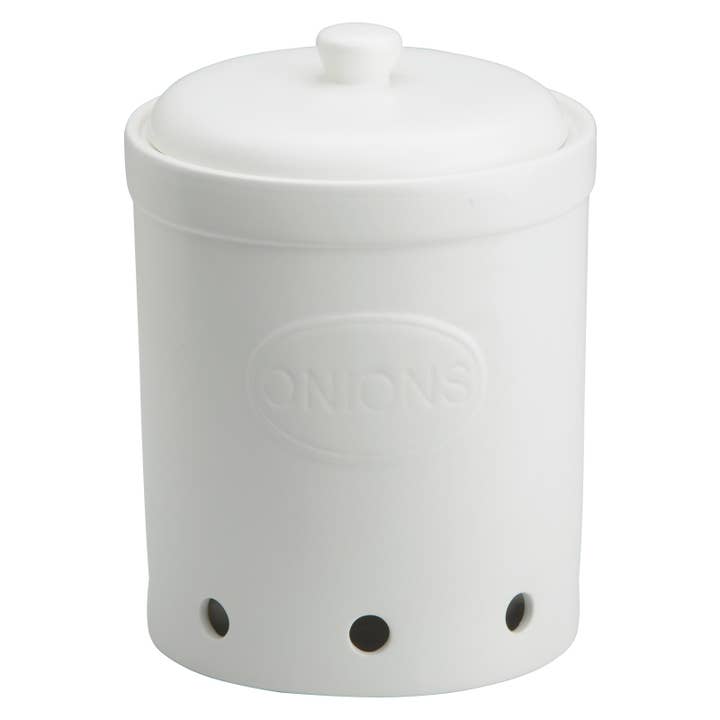 Pot de rangement pour oignons blanc mat pour la vente par The DRH Collection BV