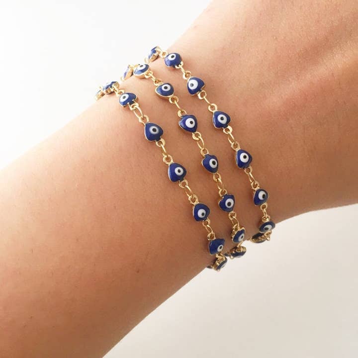 Evileyefavor - Wholesale Beaded Bracelet - Blue Evil Eye Bracelet, Minimalist Gold Chain Bracelet, Blue Evil Eye Bead