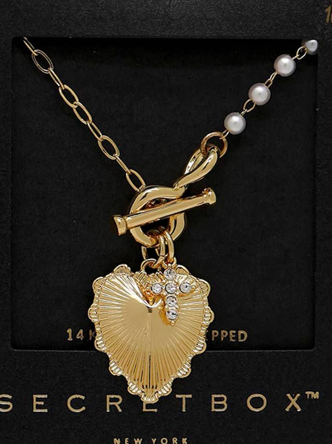 COLLIER À BARRE DE COEUR CROISÉ DORÉ SB-210435 pour la vente par anbfashion