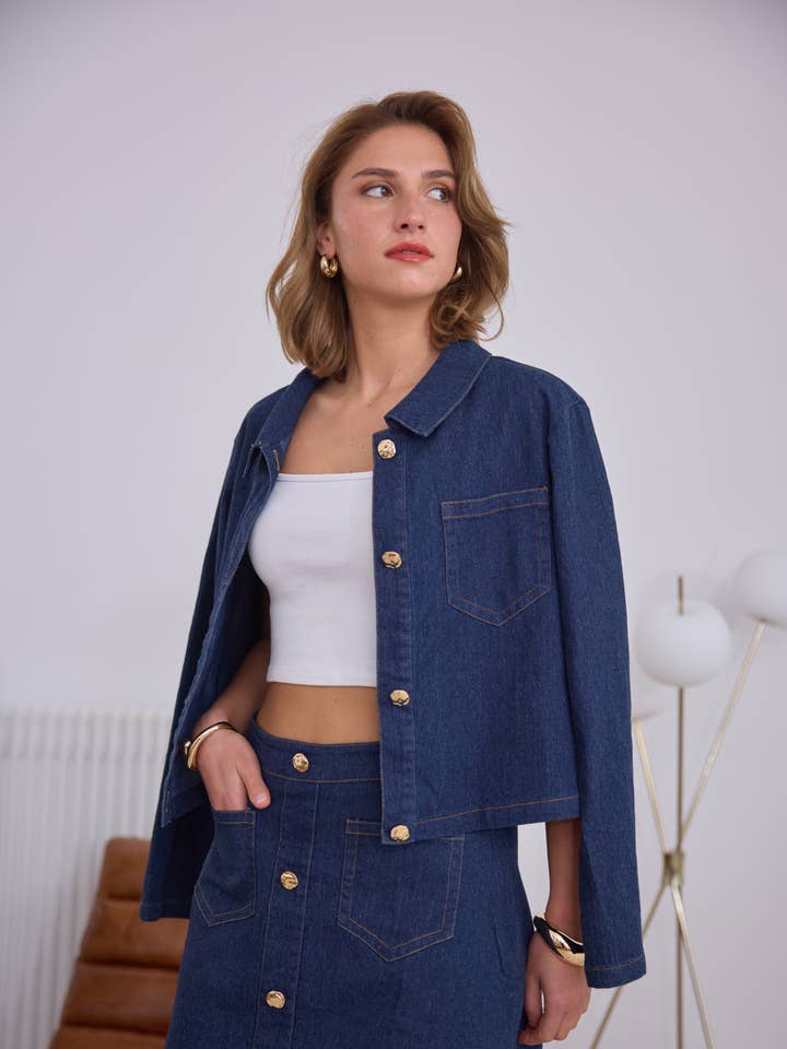 Short denim jacket - 5681 for wholesale by Frime