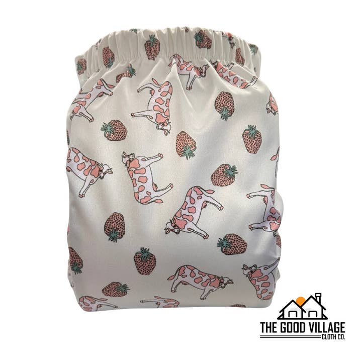 The Good Village Cloth Co + Market - Wholesale Nappy (cloth) – Baby - One Size Pocket Diaper - Strawberry Milk1