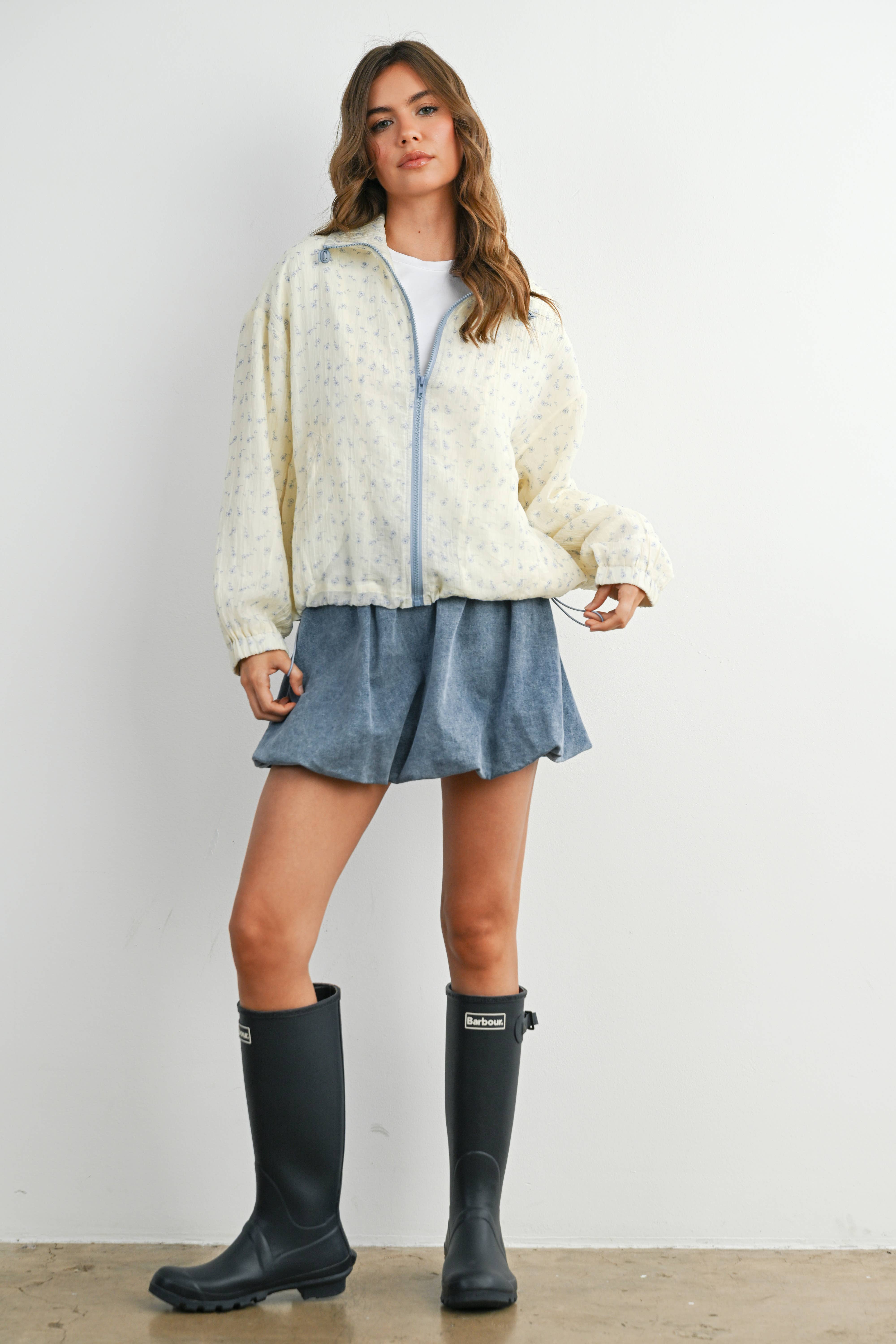 BUTTERMELON - Wholesale Jacket - Women's - Floral Zip-Up Collared Jacket - BMJ788216