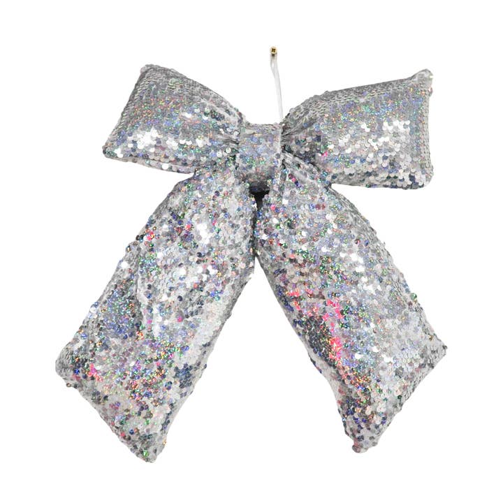 Christmas Decoration - Bow - Sequins Fabric - Silver - 32x40cm for wholesale by Housevitamin bv