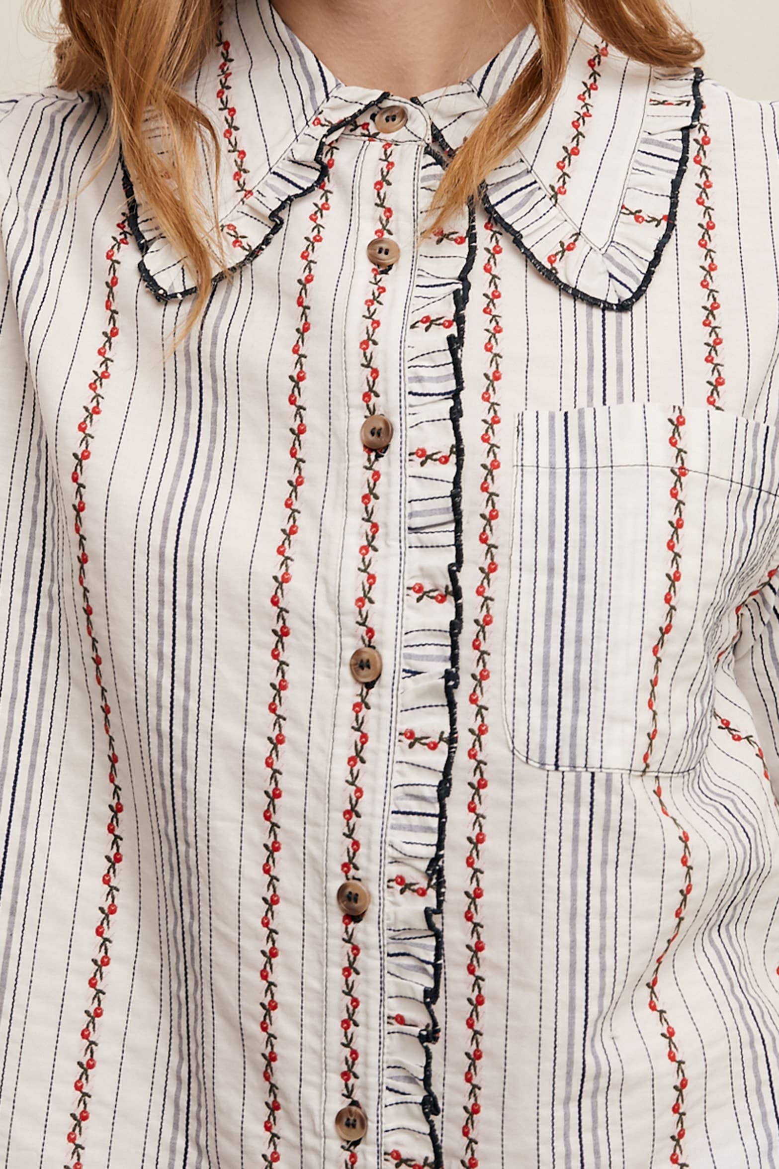 Listicle - Wholesale Button Down Shirt - Women's - Striped Embroidered Button-Down Blouse18