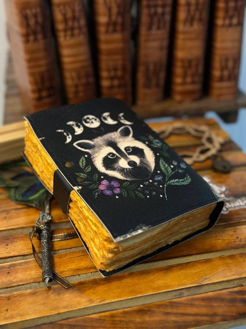 MNM HANDICRAFTS - Wholesale Journal/Diary - Racoon Moon Phase Leather Journal Gothic Book of Spells1