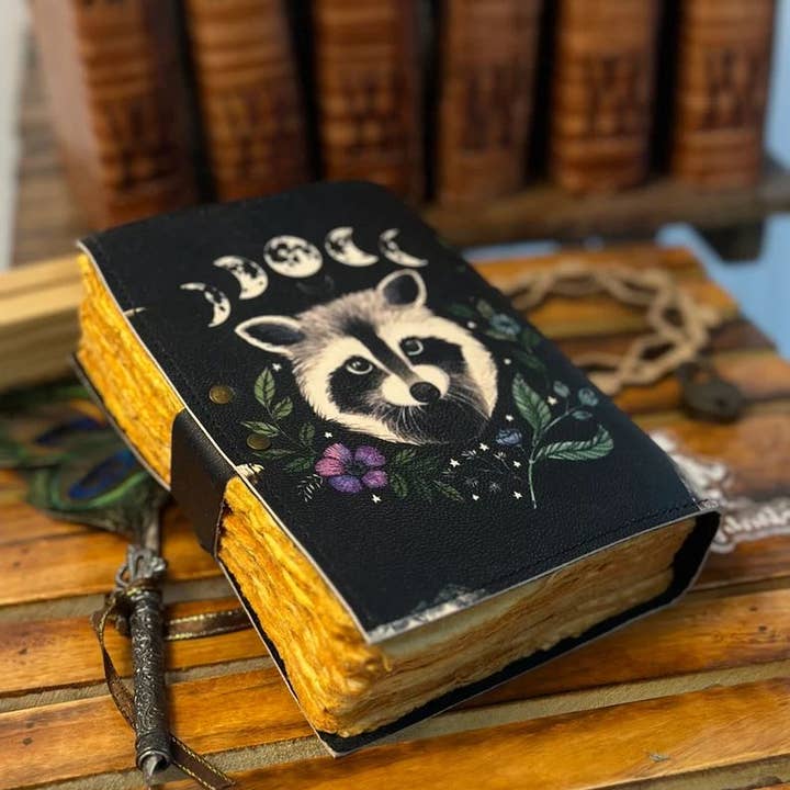 MNM HANDICRAFTS - Wholesale Journal/Diary - Racoon Moon Phase Leather Journal Gothic Book of Spells1