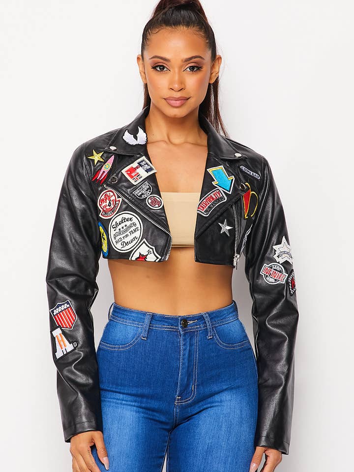 Biker Babe Cropped Faux Leather Jacket (HDJ28323) for wholesale by Hot & Delicious