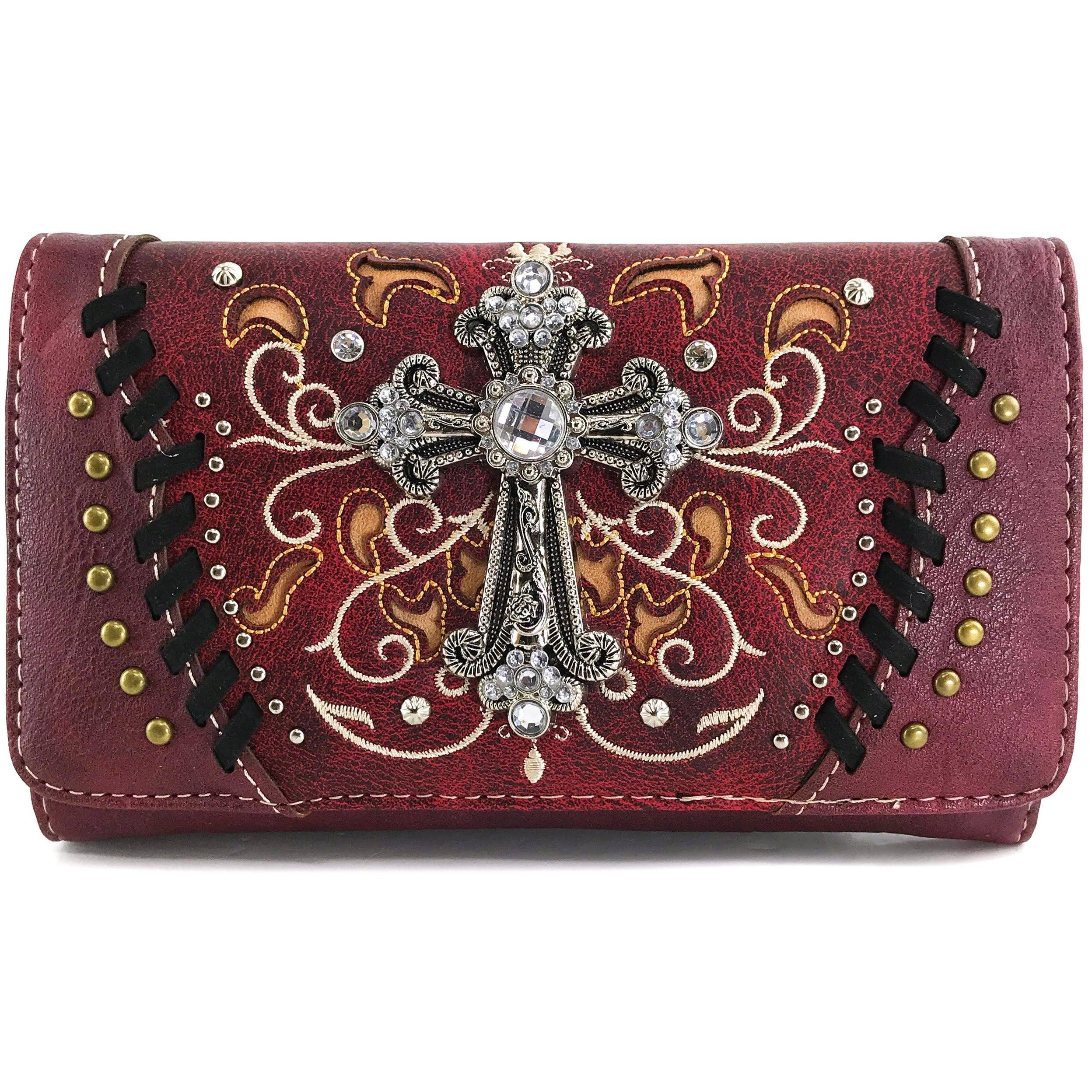 Lunar Deer - Wholesale Wallet - Women's - Floral Embroidery Cross Women's Wallet Clutch1