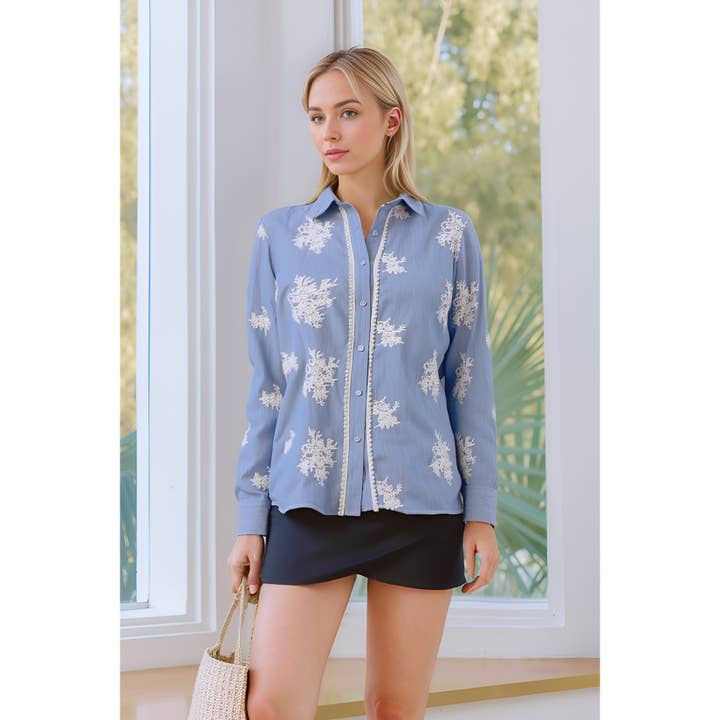 X9478CT Embroidered Button Down Shirt for wholesale by XHHH Inc