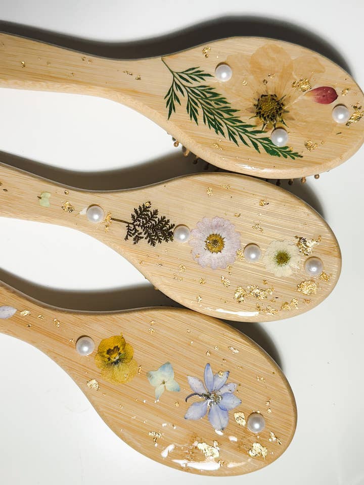 Pressed flower wooden paddle hair brush for wholesale by AlwaysJean