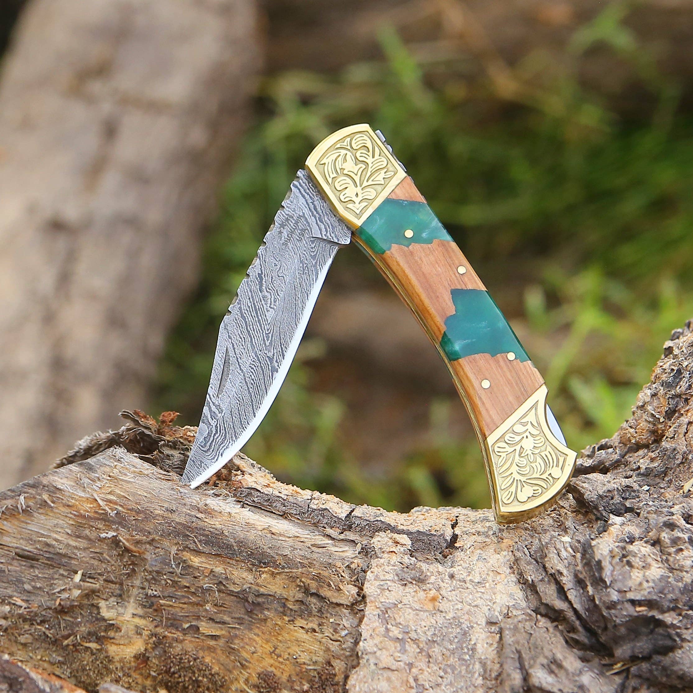 Shokunin USA - Venta al por mayor Cuchillos de bolsillo/Soportes - Navaja de bolsillo Flashblade Damascus EDC con funda de piel6