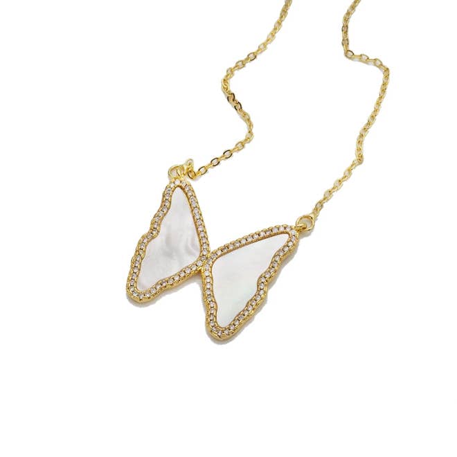 Zierliche goldene Schmetterlings-Perlen-Schmetterlings-Halskette, SKU #EF201 für den Großhandel von BestBeads&Beyond