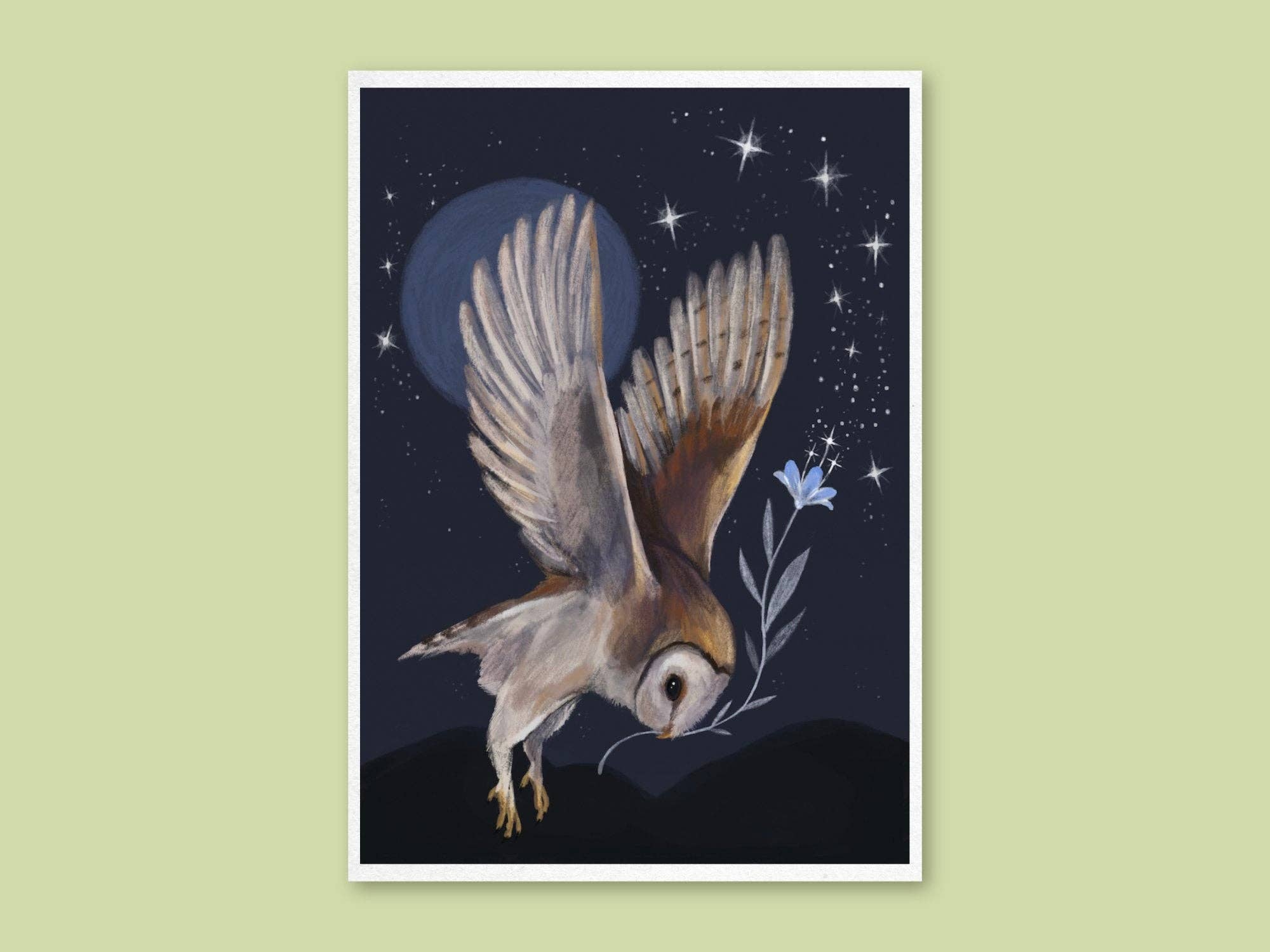 Anna Seed Art - Wholesale Art print - Art Print - Barn Owl in Flight - Beautiful fantasy illustration, wall art