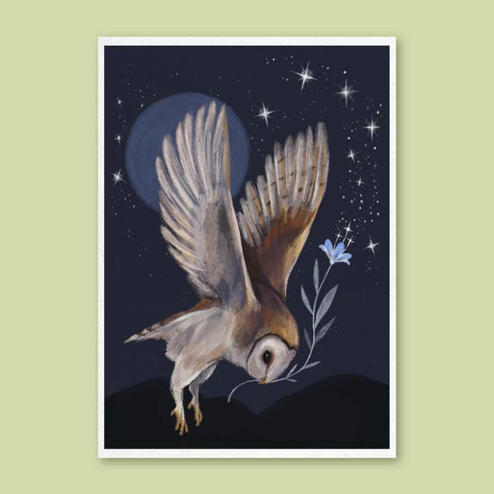 Anna Seed Art - Wholesale Art print - Art Print - Barn Owl in Flight - Beautiful fantasy illustration, wall art0