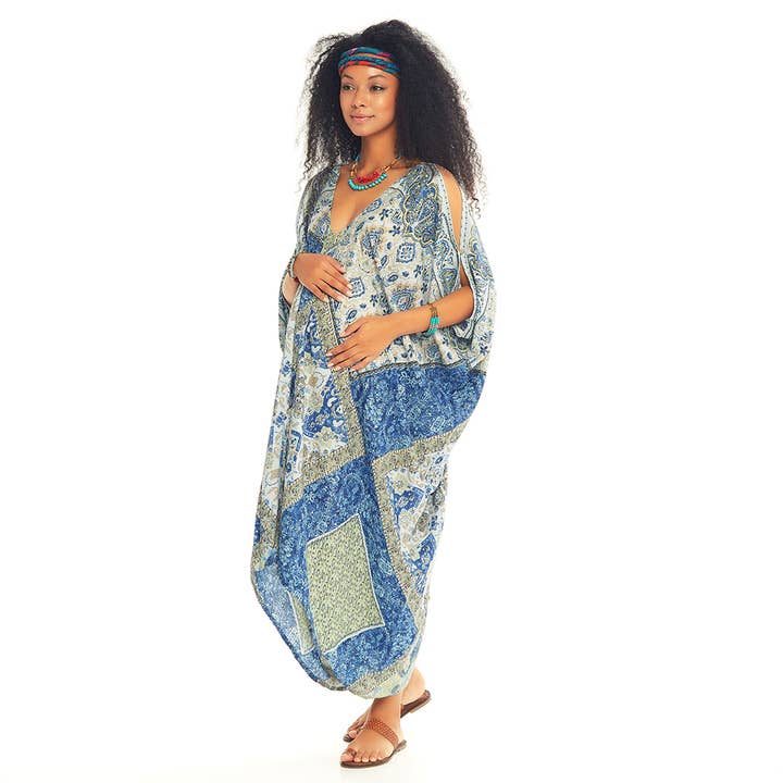 Los Banditos – wholesale Klänning - Mamma – Loose Fit Blue Print Boho moderskap klänning
