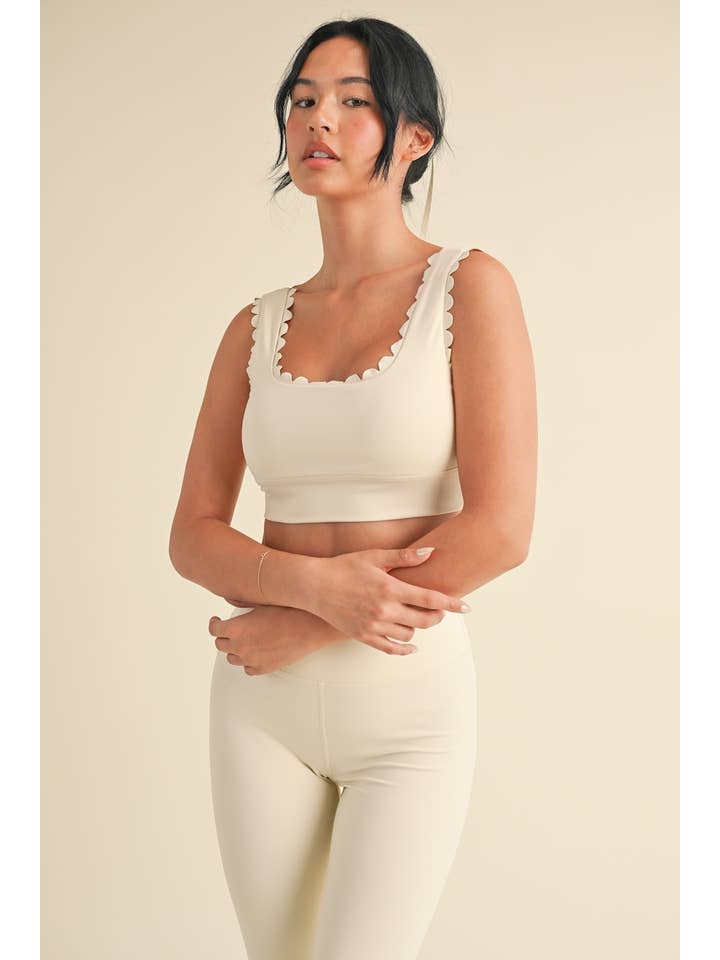 KIMBERLY C - Wholesale Activewear Set - Women's - Scallop Edge V-Back Bra Top and Full Length Leggings Set