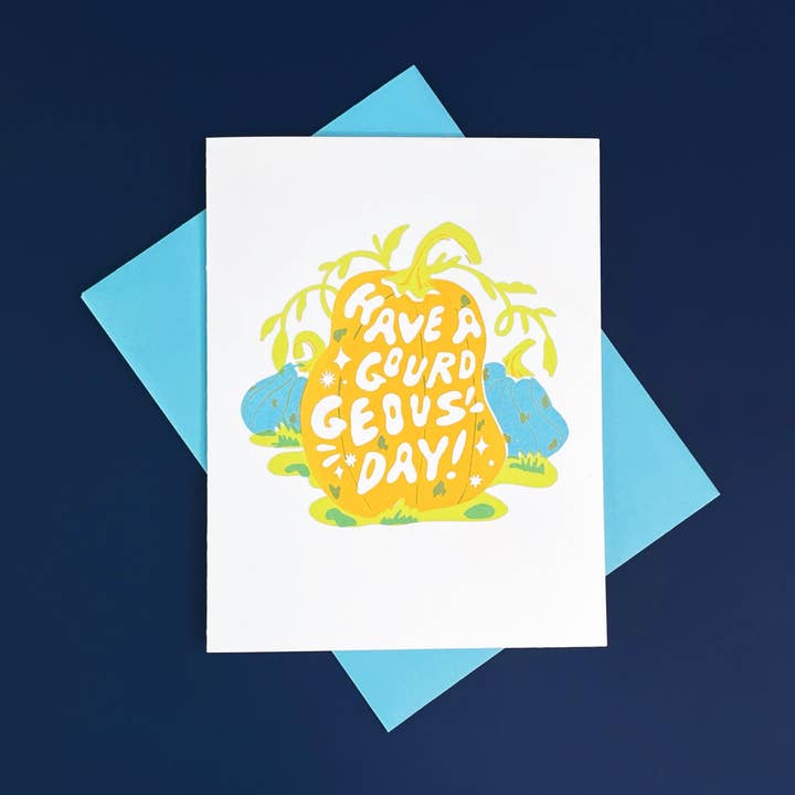 Gourd-geous - Carte de Thanksgiving avec risographie automnale pour la vente par Pier Six Press