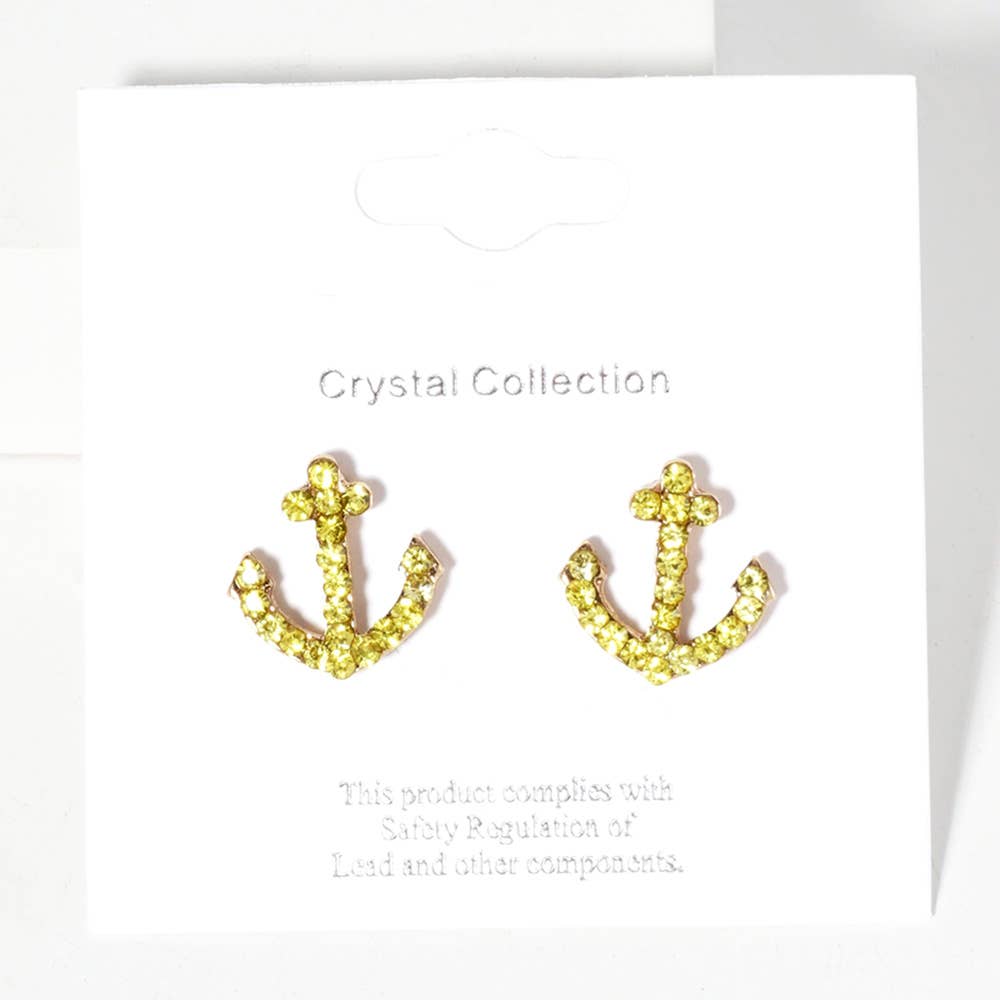 Sensibling Corp. - Venta al por mayor Pendientes de botón/aretes de poste - Pendientes de botón con ancla pavimentada de cristal de imitación.43