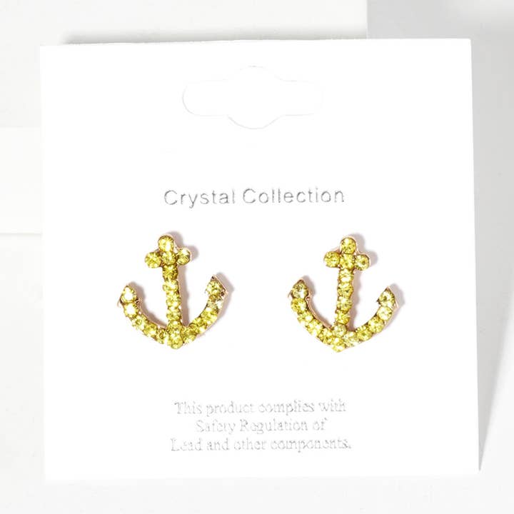 Sensibling Corp. - Venta al por mayor Pendientes de botón/aretes de poste - Pendientes de botón con ancla pavimentada de cristal de imitación.43