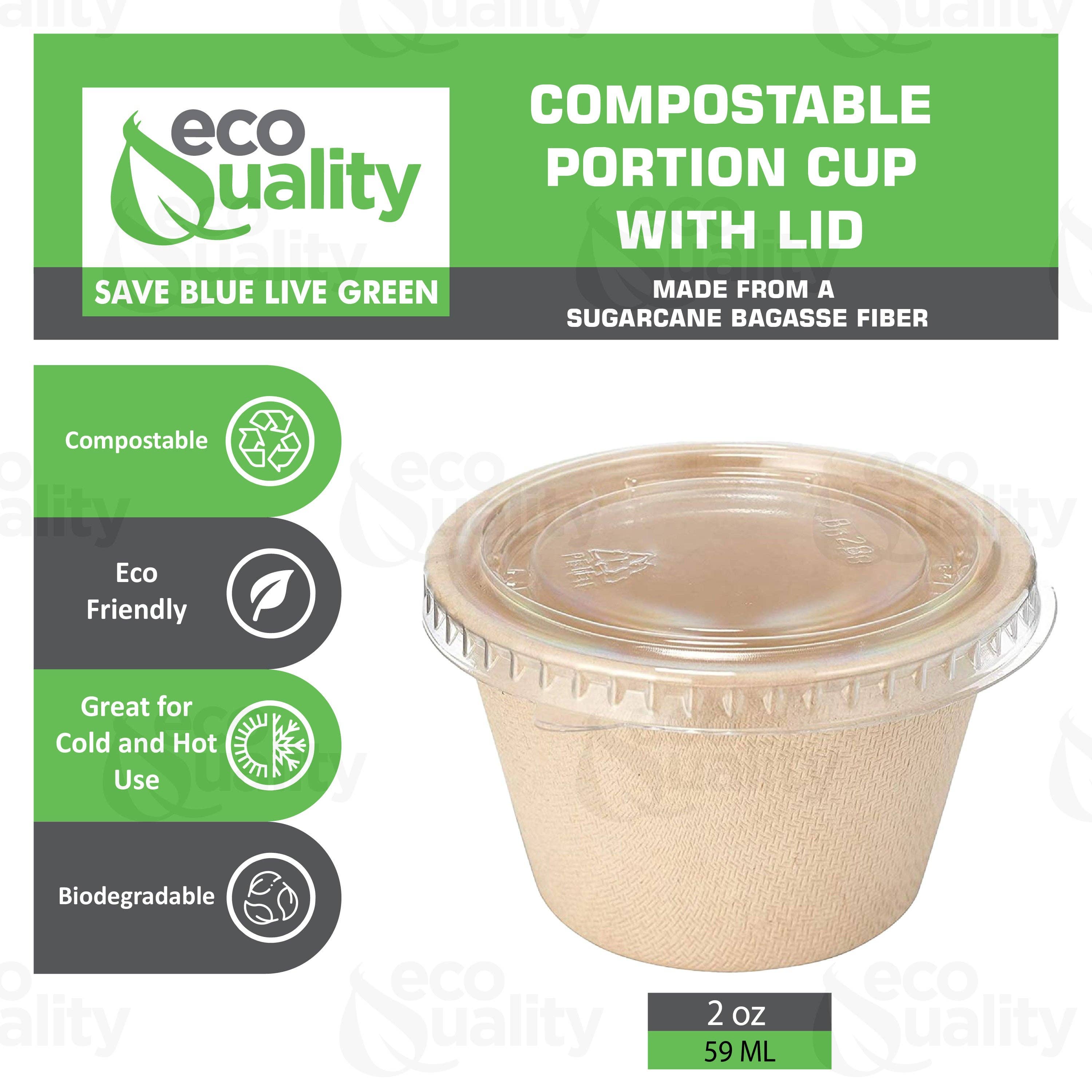 EcoQuality - Wholesale Disposable Cup - 2Oz Compostable Souffle Portion Cup with Lid, Disposable1