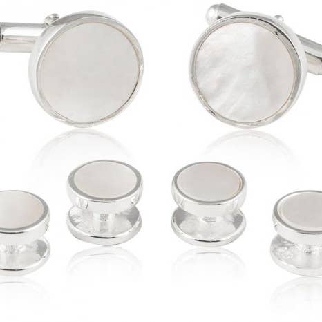 Men's Sterling Silver Mother of Pearl Tuxedo Cufflinks for wholesale by Cuff-Daddy