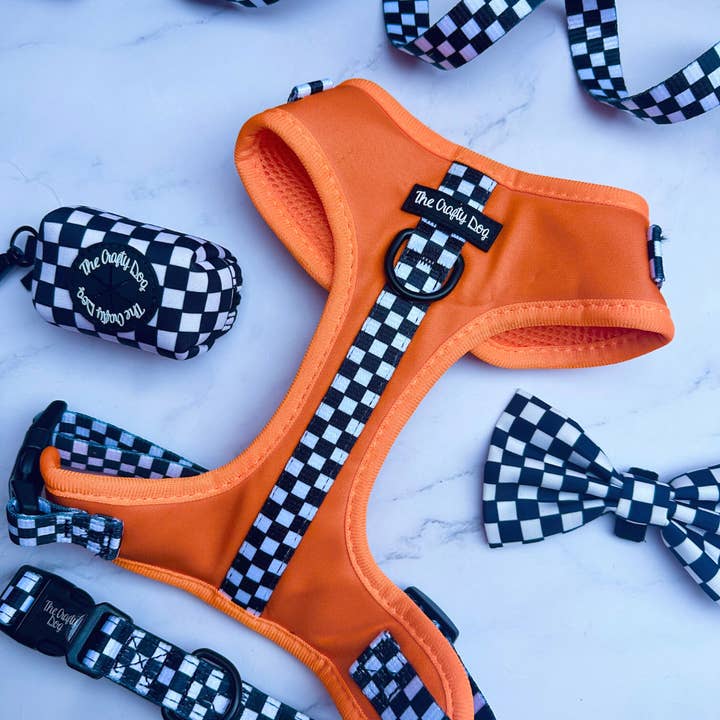 The Crafty Dog Co - Venta al por mayor Arnés - Perros - Arnés McLaren - Pata a cuadros naranja McLaren Mula 1 F1