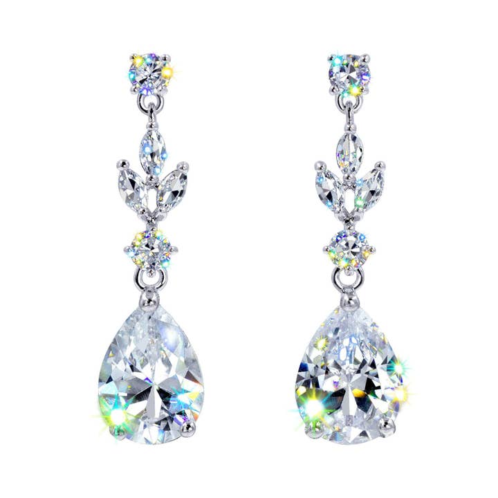 Bridal Store Jewelry - Wholesale Dangle Earrings - #17462 - Elegant Teardrop Cascade CZ Chandelier Earrings